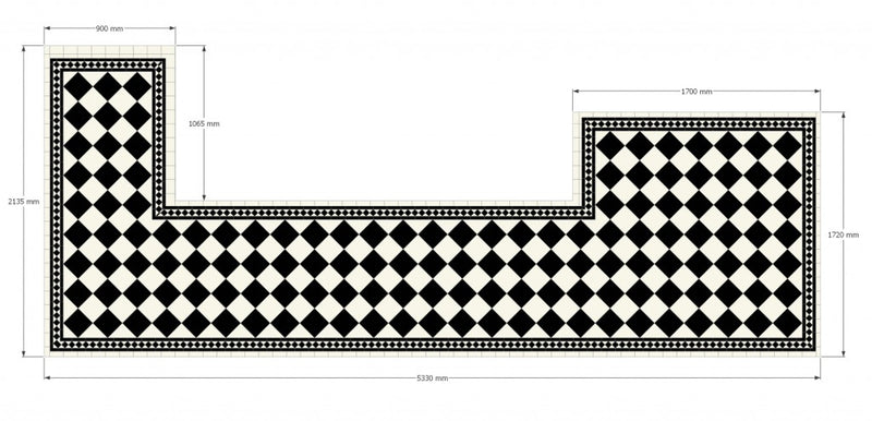 Winter Park black & white victorian check tile 285x285mm - view 3