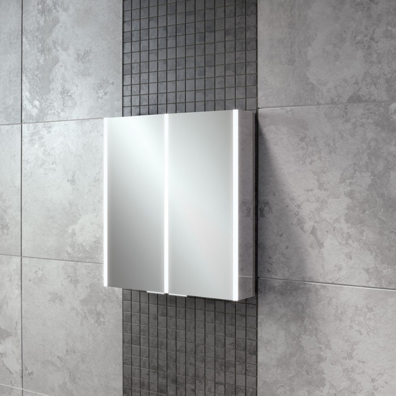Xenon Double Door Mirror Cabinet LED Strip Lighting, Wave Turn On/Off 820x700mm